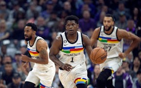 The Timberwolves will miss Karl-Anthony Towns, but with Anthony Edwards (center), Mike Conley (left), and Rudy Gobert (right) healthy they can sustain