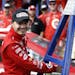 Kyle Larson rings the El Camino Real bell after his win in the NASCAR Cup Series auto race at Auto Club Speedway in Fontana, Calif., Sunday, March 26,