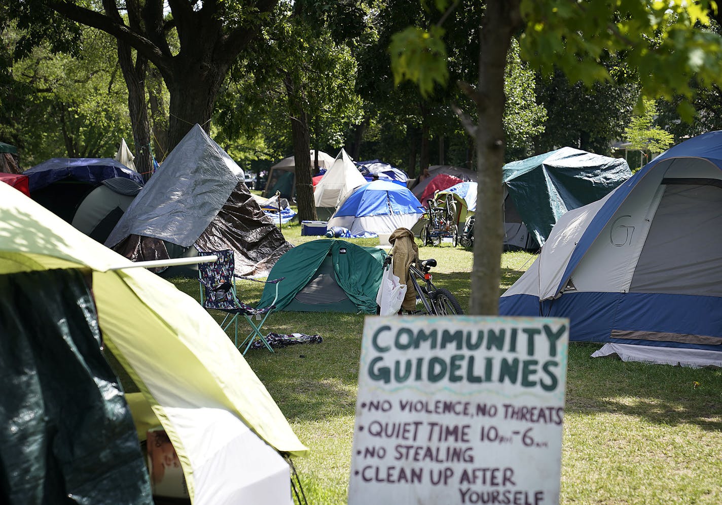 The Powderhorn Park homeless encampment where tents cover two portions of the park Tuesday in Minneapolis.] DAVID JOLES • david.joles@startribune.com Three sexual assaults have occurred since late June at a Powderhorn Park encampment. Two arrests have been made.