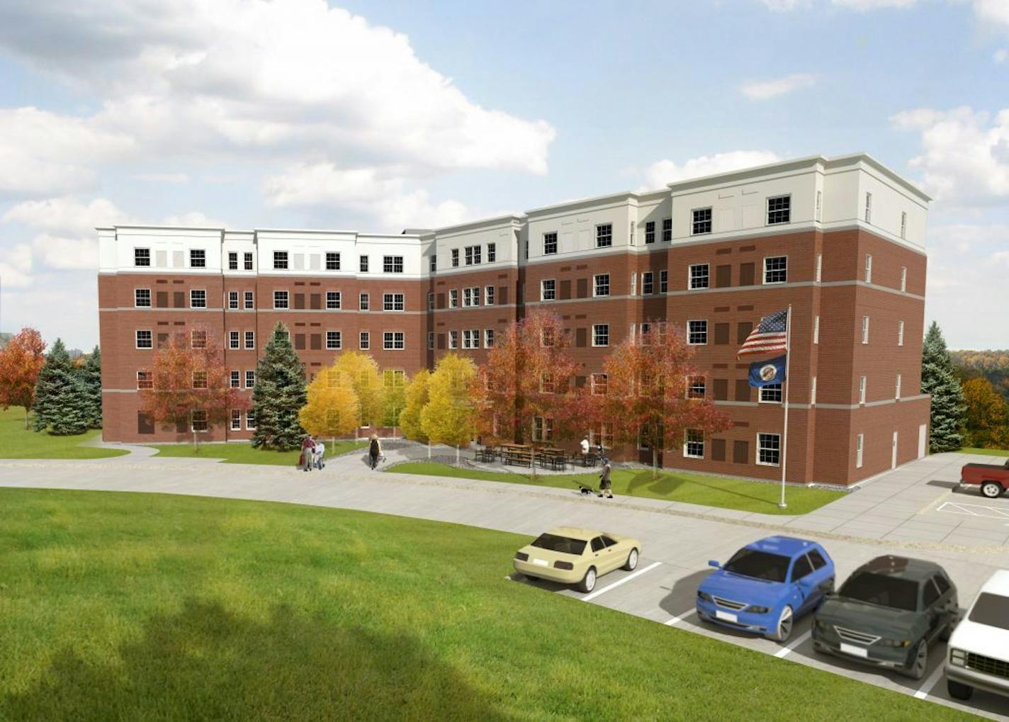 A rendering of the 100-unit housing complex for homeless veterans on the campus of the Minneapolis VA medical center. The $14.3 million project is expected to be completed in the summer of 2017 and will offer on-site services to help veterans escape chronic homelessness.