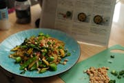 A Marley Spoon meal kit prepared by Jessica Bergman of Minneapolis. On the menu was stir-fried curry rice noodles with Chinese broccoli and peanuts.
