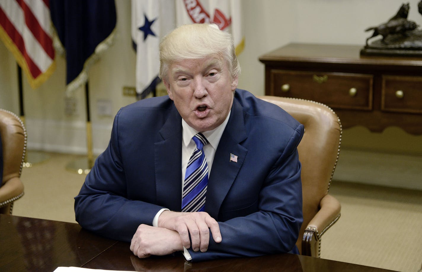 President Donald Trump speaks during a meeting with House and Senate leadership on June 6, 2017 in the Roosevelt Room of the White House in Washington, D.C. (Olivier Douliery/Abaca Press/TNS)