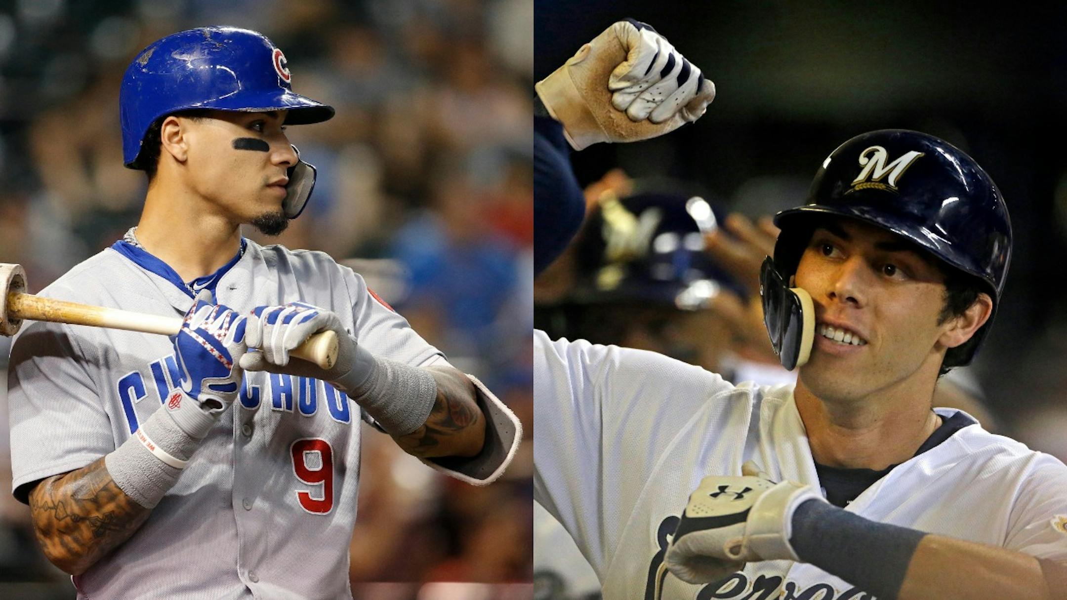 The Cubs' Javier Baez, left, and the Brewers' Christian Yelich are involved in a tight race for the National League Central crown, with the loser probably becoming a wild-card team.