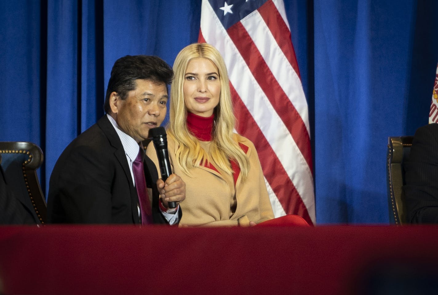 Ivanka Trump listened to business owner Long Her speak about how his business was looted in the riots during a 'Cops for Trump' listening session with Vice President Mike Pence and Ivanka Trump at the InterContinental Minneapolis-St. Paul in Minneapolis, Minn., on Thursday, September 24, 2020. ] RENEE JONES SCHNEIDER renee.jones@startribune.com Vice President Mike Pence and Ivanka Trump hosted a 'Cops for Trump' listening session in Minneapolis, meeting with community members at the InterContine