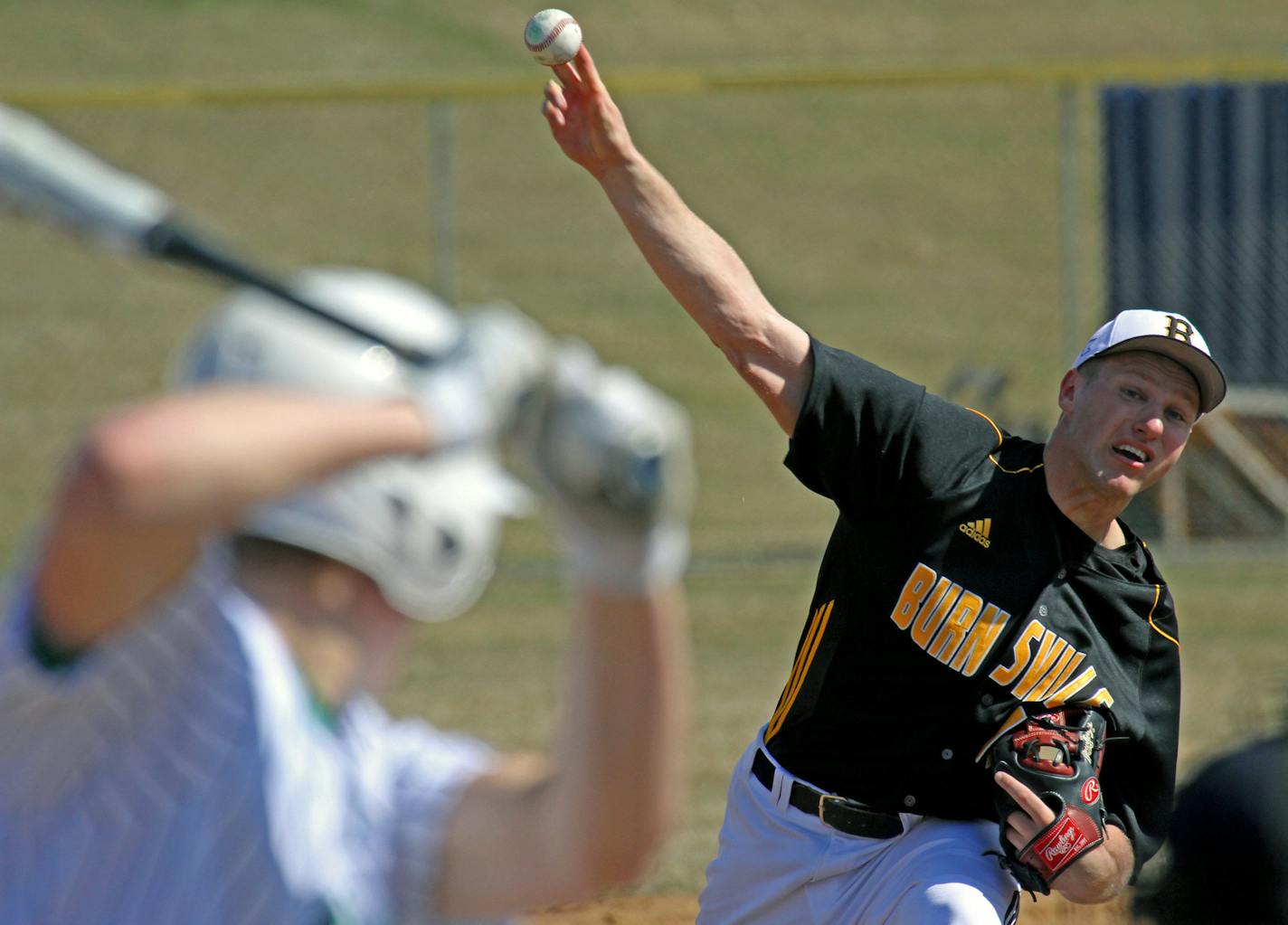 Burnsville's Tyler Hanson pitched against Rosemount in the first game of a double header on 4/26/13.] Bruce Bisping/Star Tribune bbisping@startribune.com Tyler Hanson/roster. ORG XMIT: MIN1304261619291081