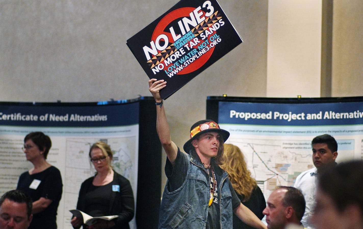 "I don't think any pipeline is safe," says Tyler Thunder, who is Cree, and lives in Bemidji.] Honor the Earth, a national, Indigenous-led environmental non-profit organization founded by Winona LaDuke and based on the White Earth Reservation in Northern Minnesota, and other groups and individuals opposed to the new Enbridge Energy Pipeline 3 will speak and demonstrate today in opposition during the Minnesota Department of Commerce meeting about the Draft Environmental Impact Statement (DEIS).Ric