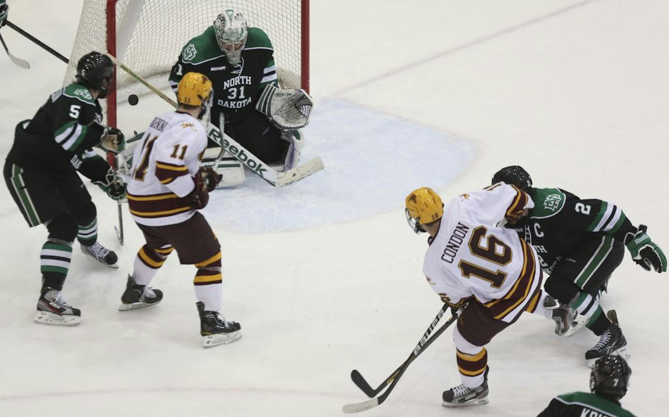Minnesota's Nate Condon scored against North Dakota.