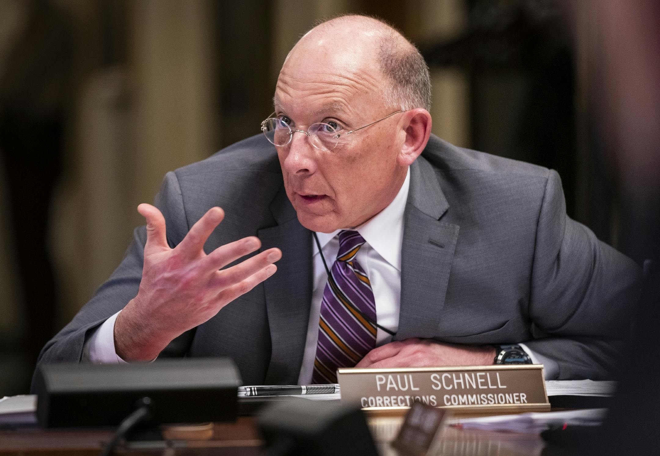 Minnesota Department of Corrections Commissioner Paul Schnell spoke during a meeting of the Minnesota Sentencing Guidelines Commission.