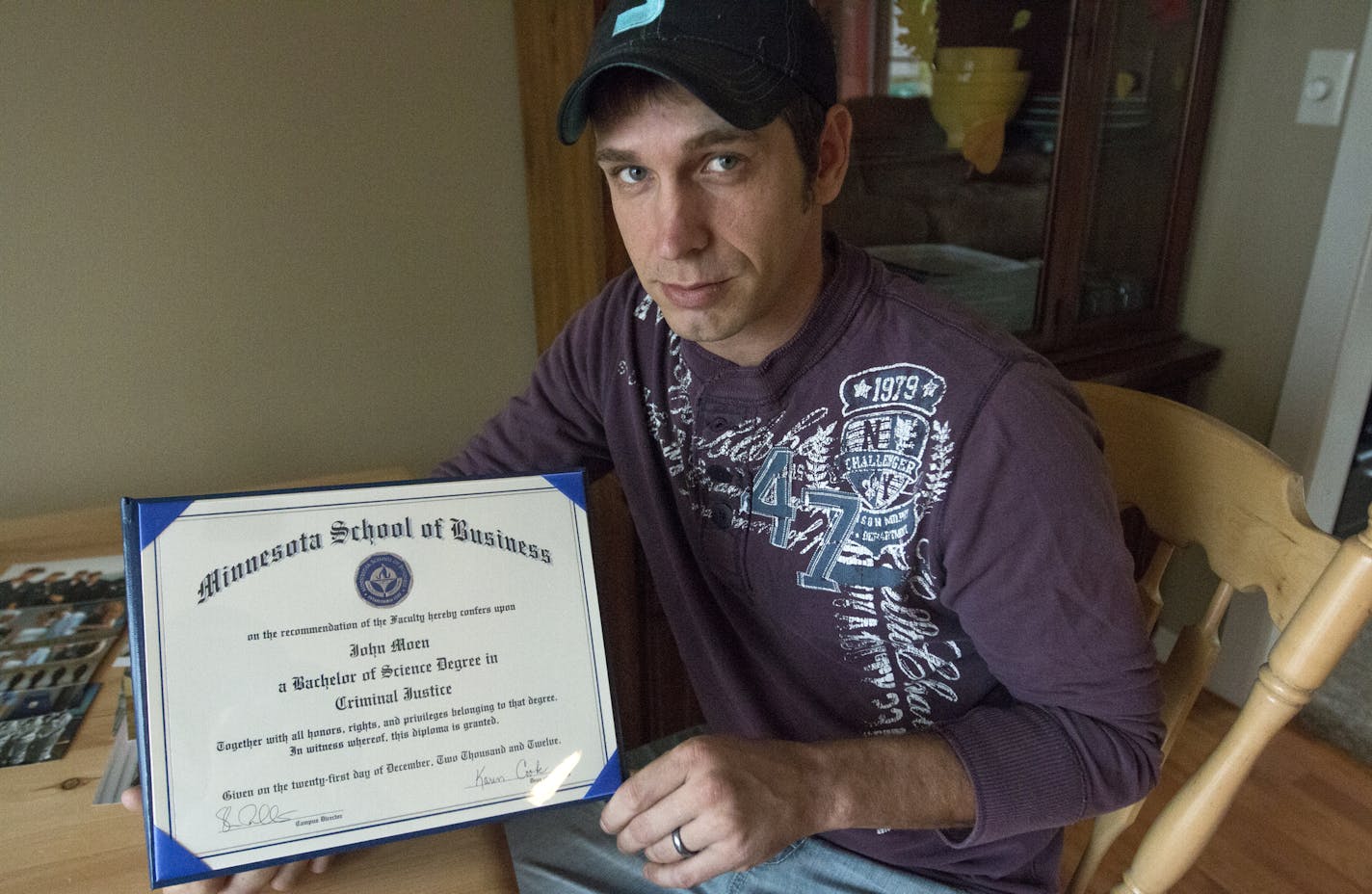 Navy veteran John Moen graduated from the Minnesota School of Business using GI Bill benefits only to find out his degree in criminal justice was not recognized by law enforcement. He&#xed;s nearly exhausted his GI Bill benefits and took out a $40,000 loan to pay for schooling.