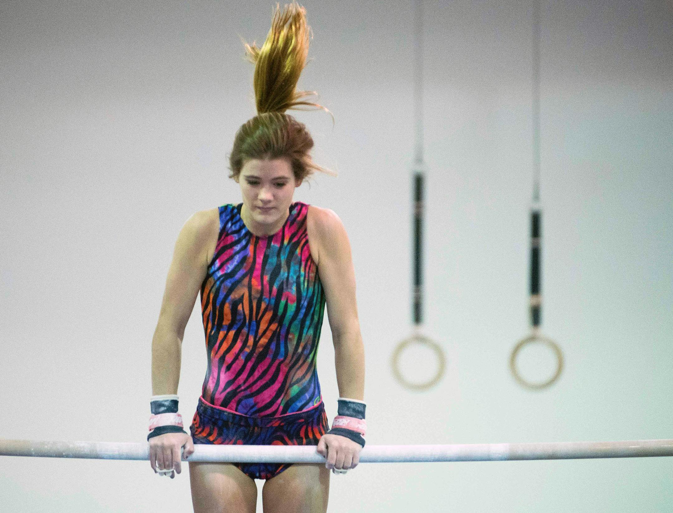 Bailey DuPay of Northfield will try to win her third consecutive all-around title in the Class 2A gymnastics state meet later this month.