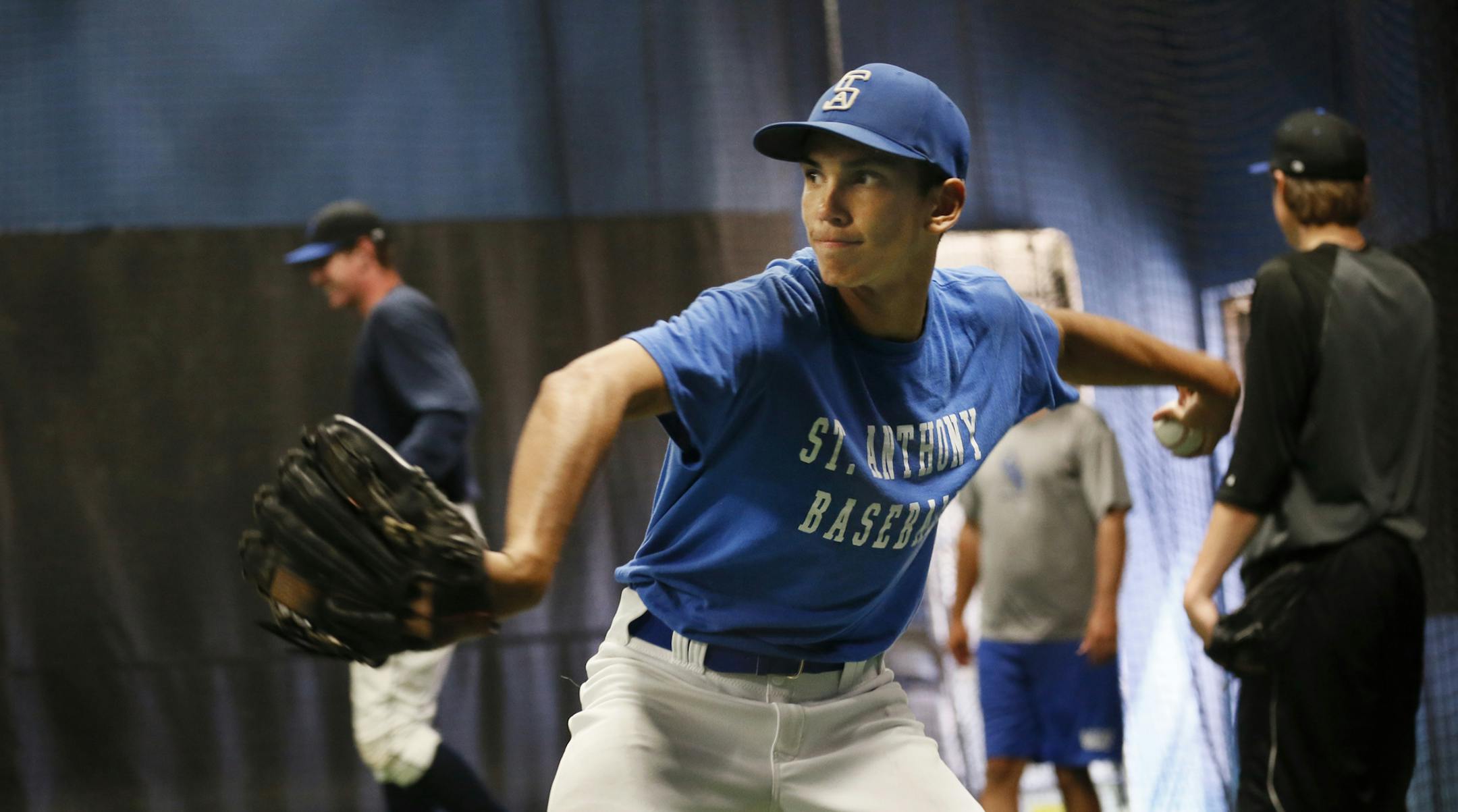 Zack Siggelkow of ST Anthony a member of the Blizzard Elite baseball team worked out at the Minnesota Baseball Academy Wednesday July 3, 2013 in Vadnais Hieghts . ] JERRY HOLT &#x201a;&#xc4;&#xa2; jerry.holt@startribune.com