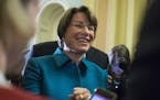 Sen. Amy Klobuchar (D-Minn.), who was just named to the Senate Democratic leadership, speaks after a Senate Democratic organizing meeting on Capitol H