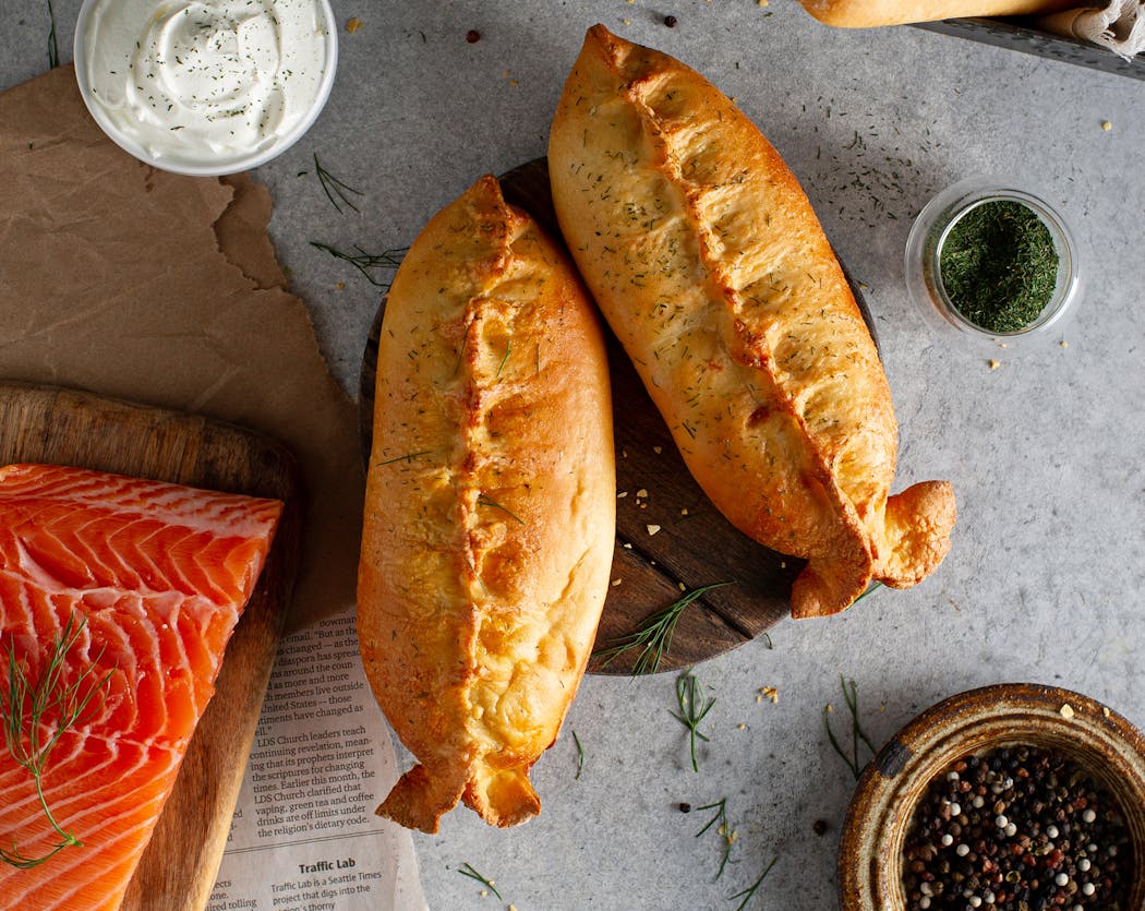 Giving the traditional Piroshky a Pacific Northwest-inspired spin, this bestseller is a blend of smoked wild salmon, cream cheese, and a dash of dill and onion.