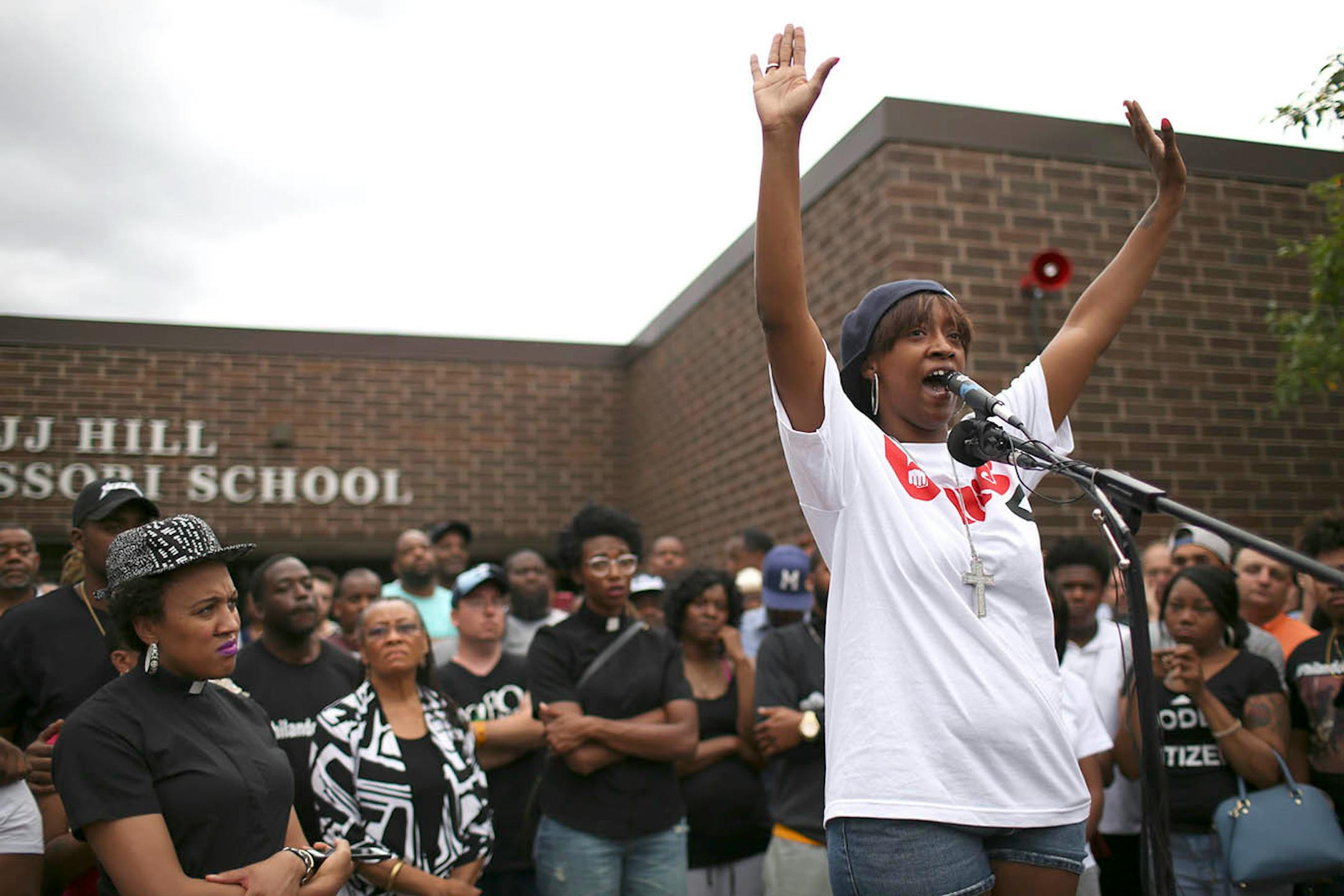 Diamond Reynolds, the girlfriend of Philando Castile and witness to his killing, addressed the crowd at the vigil held for him at the school where he worked.