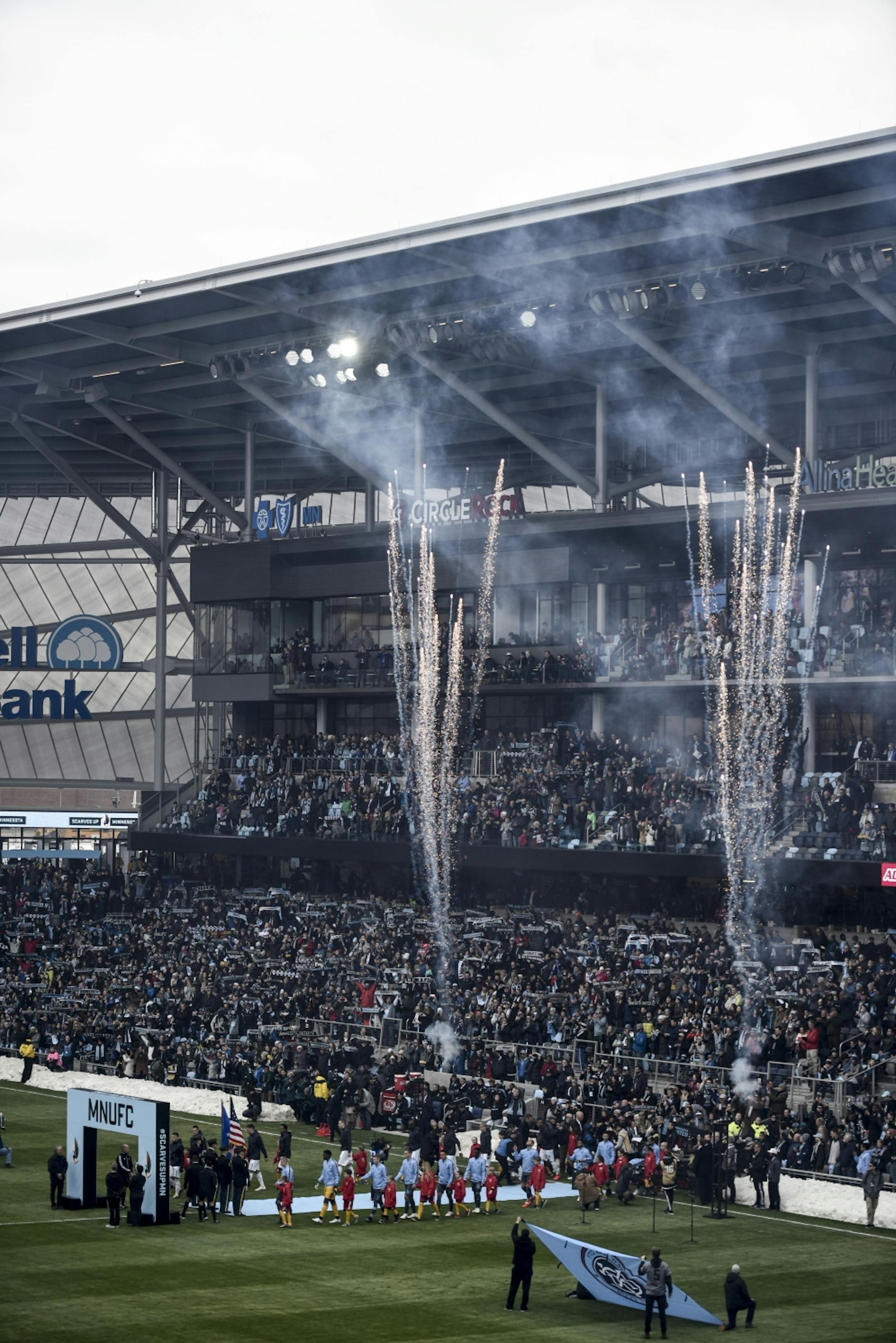 Minnesota United players were welcomed to the field with fireworks before the start of SaturdayÕs game against NYC FC.