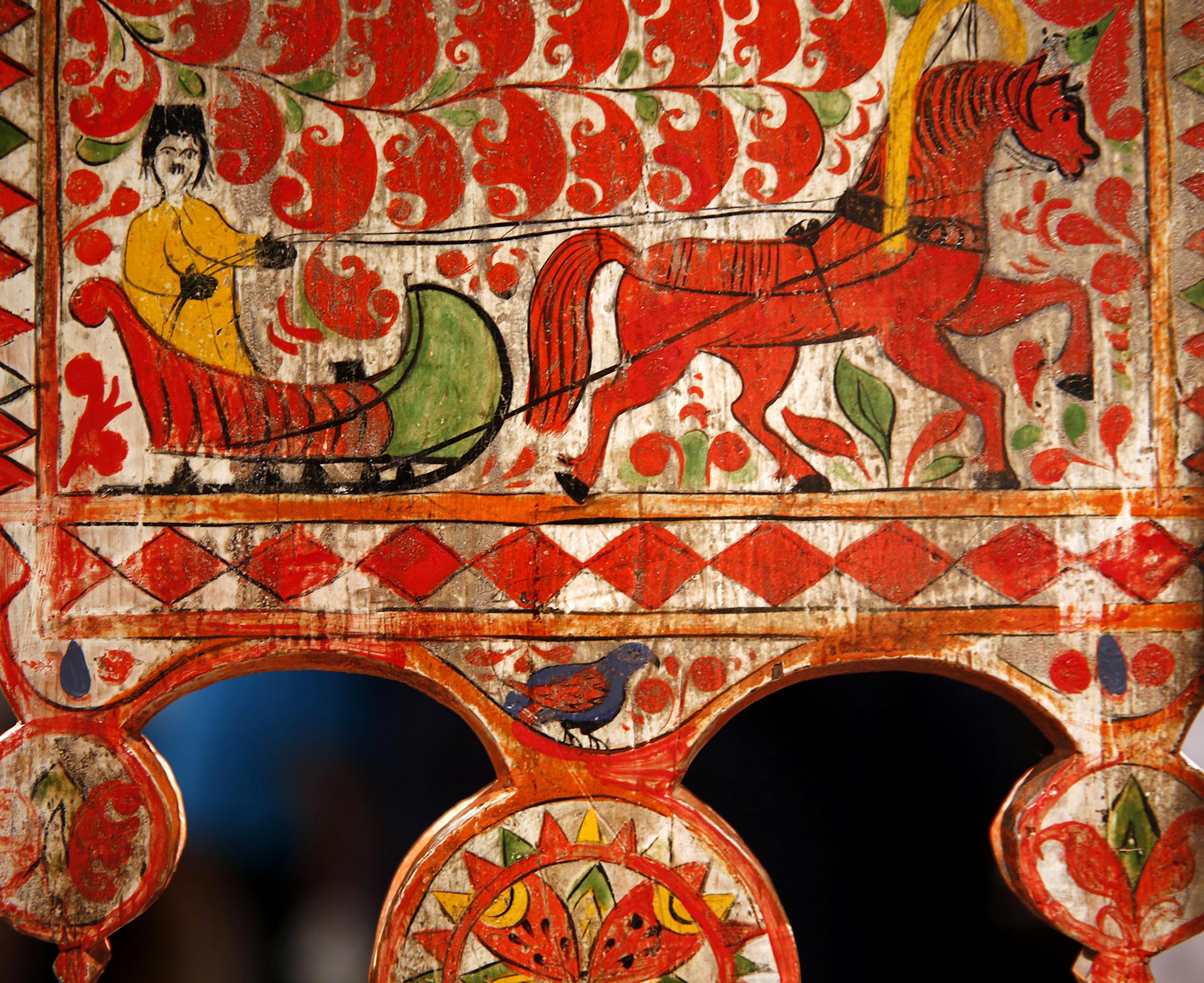 Details of a prialka used for spinning thread, part of the exhibit "Life on the Edge of the Forest: Russian Traditions in Wood" at the Museum of Russian Art in Minneapolis on Thursday, September 25, 2014. ] LEILA NAVIDI leila.navidi@startribune.com /