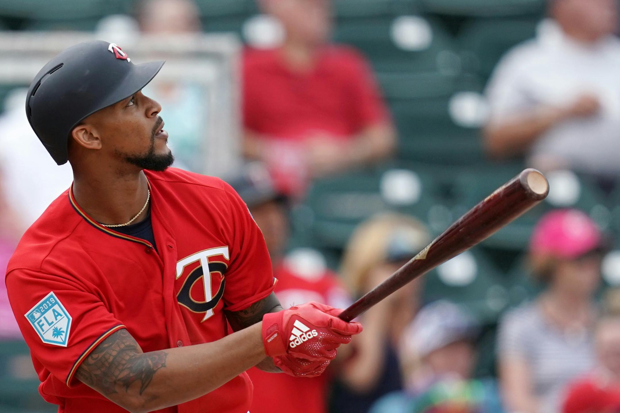 Minnesota Twins center fielder Byron Buxton (25) watched after hitting a two run home run during Monday's game against the Baltimore Orioles.