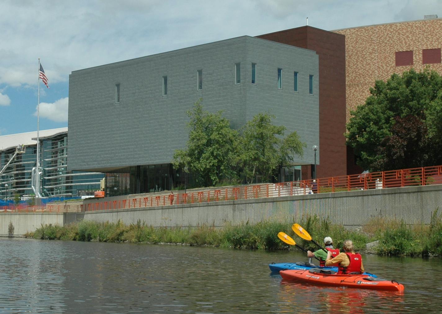 MPCA Watershed Specialist Justin Watkins and MPCA Watershed Monitoring Specialist Tiffany Schauls kayak the Zumbro River on Wednesday, June 29, 2016. A multi-billion-dollar redo of Rochester meant to secure its reputation as a global destination for health care and medicine has some calling for the beautification of the Zumbro, which for years has been walled off due to flood fears.