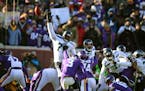 Minnesota Vikings kicker Blair Walsh (3) missed a 27 yard field goal late in the forth quarter at TCF Bank Stadium Sunday January 10, 2016 in Minneapo