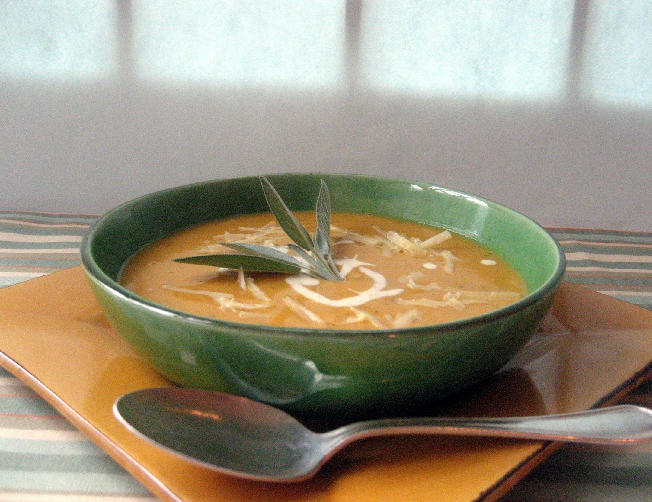 Roasted Butternut Squash Soup with Sage Cream.