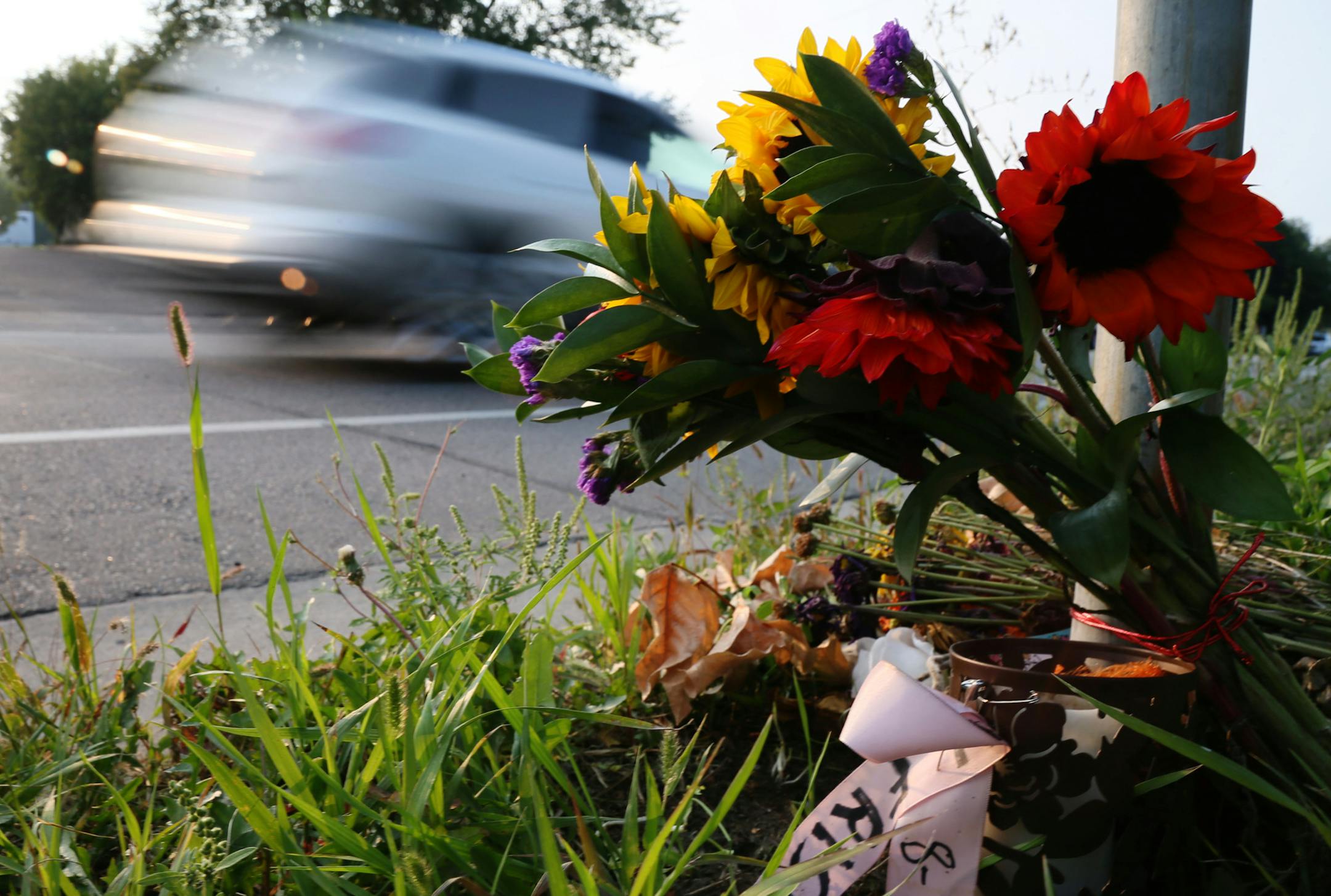 A small memorial was remained at the scene of the accident. ] MARK VANCLEAVE ï mark.vancleave@startribune.com * About 20 bicyclists rode in a memorial ride organized by Our Streets Minneapolis for Jillian L. Friedrich who was hit and killed earlier this month at the intersection of Lowery Ave. and 2nd St. N. Photographed Thursday, Aug. 31, 2017.