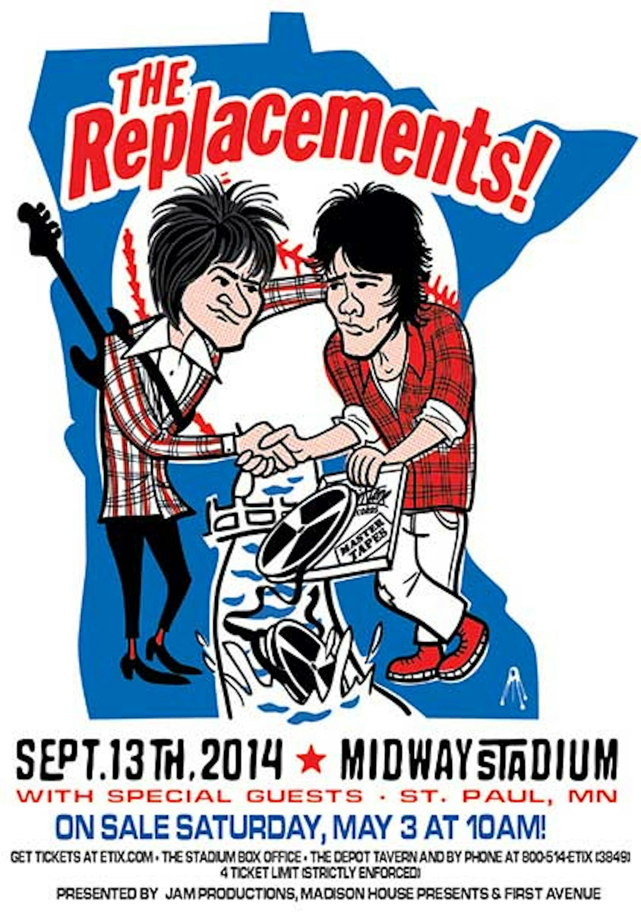 The 'Mats co-opted the Twins' Minnie/Paul logo for the show posters, with a real Paul and a nod to the legend of them dumping their Twin/Tone master tapes in the Mississippi River.