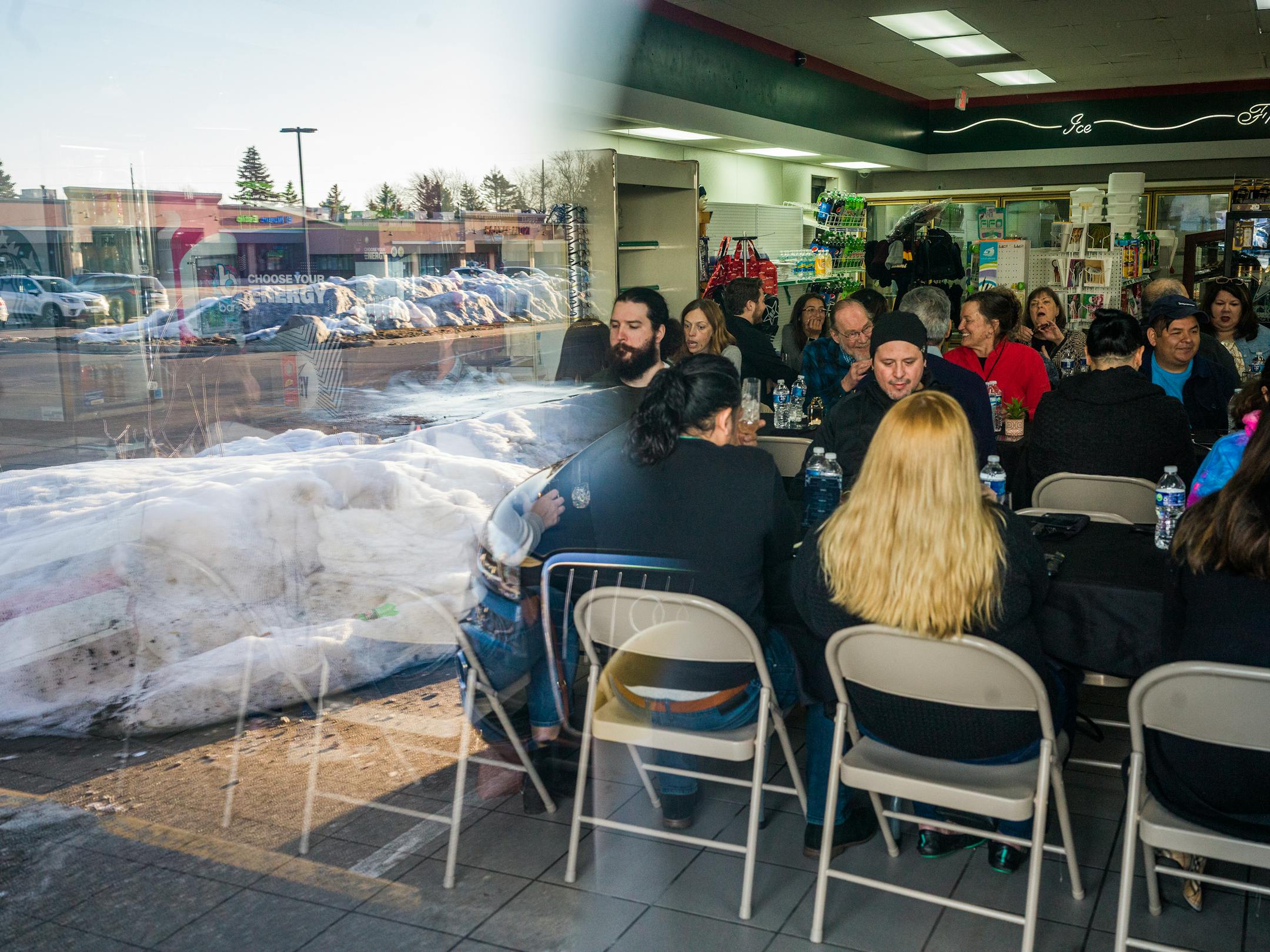 Guests enjoy the festive ambience inside the gas station.