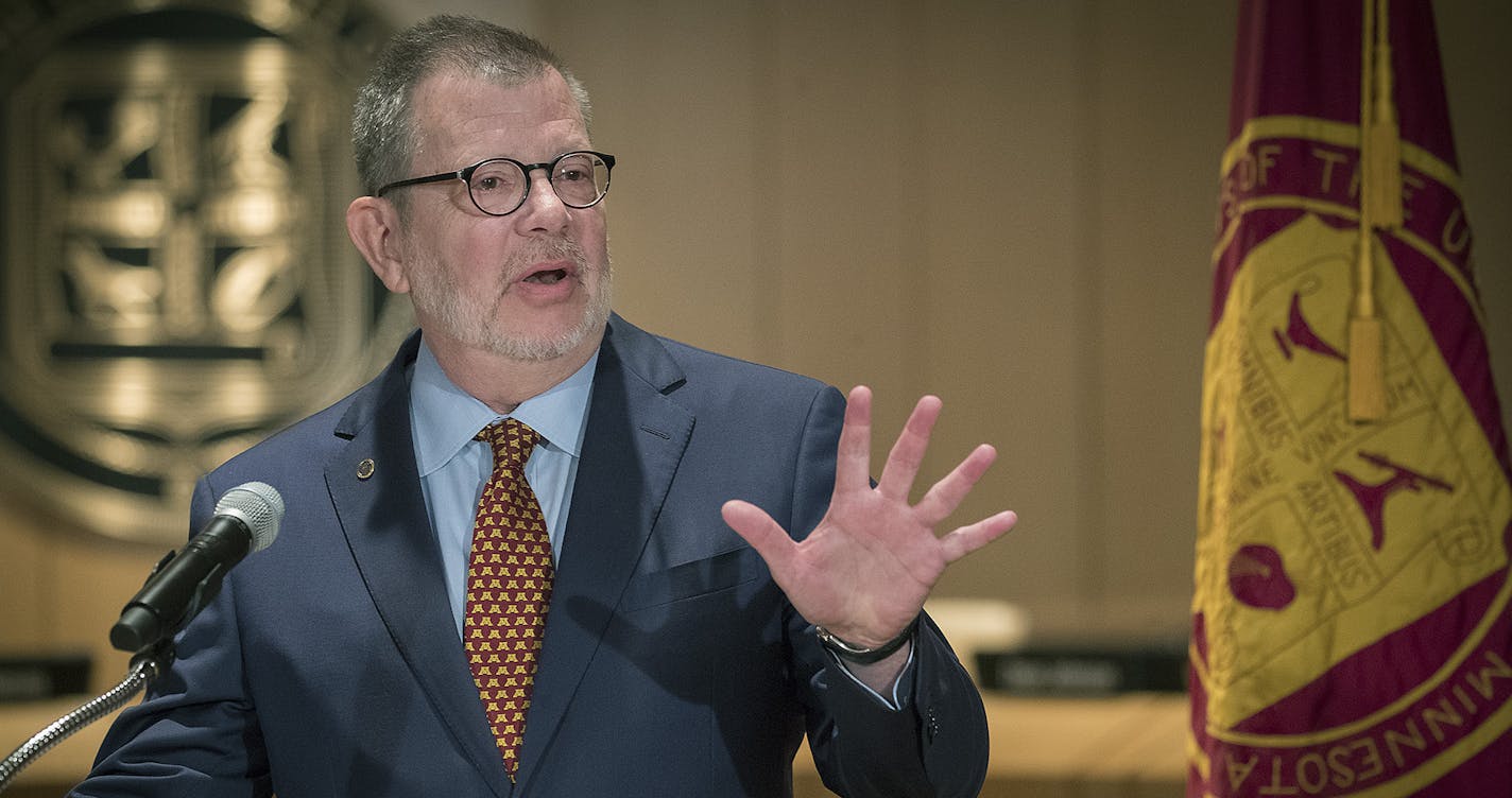 The University of Minnesota President Eric Kaler announced to the media that he is leaving effective July 2019, during a press conference in the MacNamara Alumni Center, Friday, July 13, 2018 in Minneapolis, MN. ] ELIZABETH FLORES &#x2022; liz.flores@startribune.com