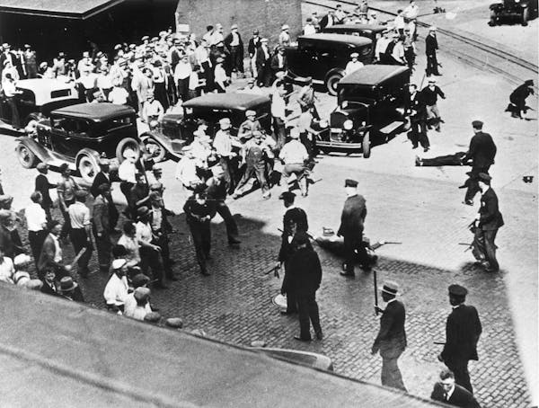 Minneapolis truckers' strike, 1934. Police and strikers battle in the Farmers Market district.