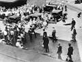 Minneapolis truckers' strike, 1934. Police and strikers battle in the Farmers Market district.