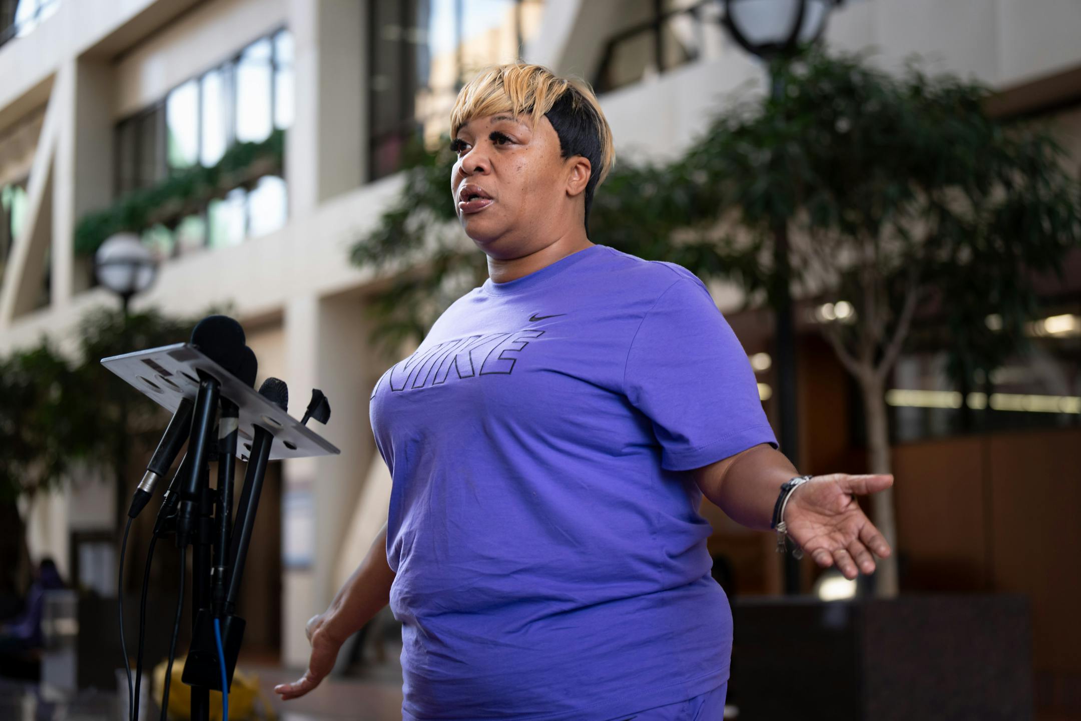 Sharrie Jennings, mother of La'Davionne Garrett who was one of three children shot in a span of weeks in North Minneapolis in the spring of 2021, spoke outside the courtroom.