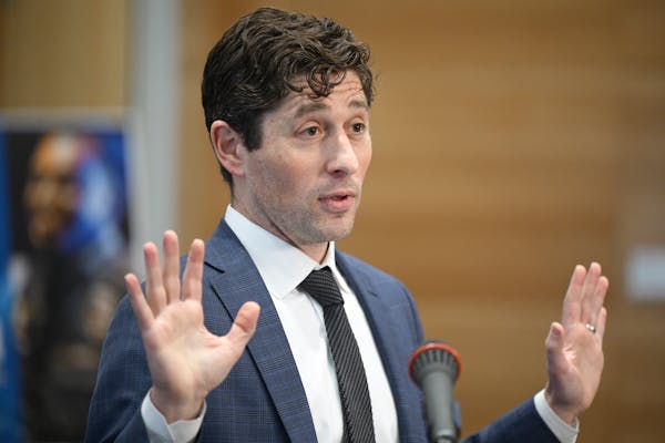 Mayor Jacob Frey speaks Wednesday about the ride share ordinance during a news conference in downtown Minneapolis.