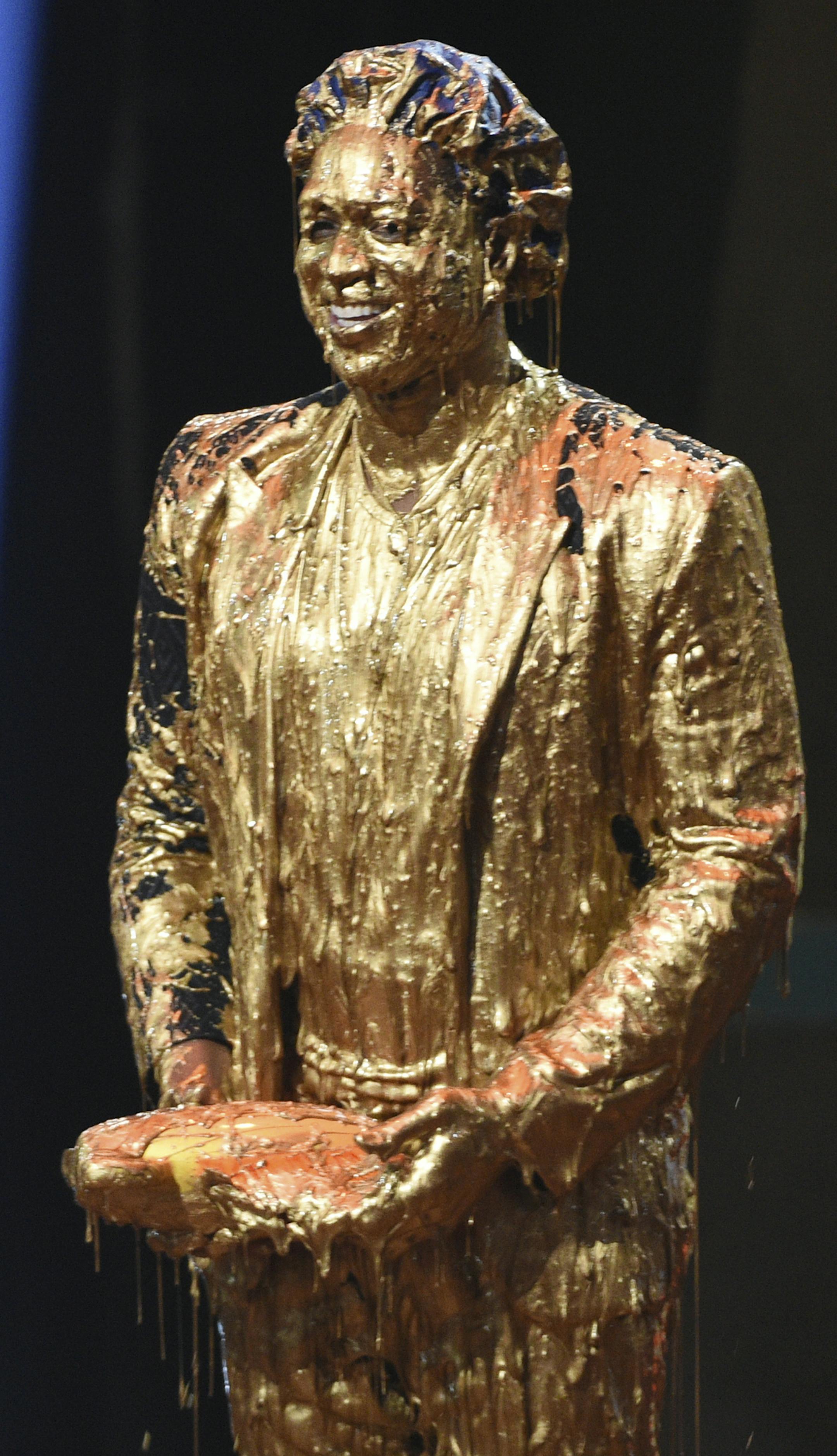 Dwayne Wade, winner of the legend award, appears on stage after getting slimed at the Kids' Choice Sports Awards on Thursday, July 11, 2019, at the Barker Hangar in Santa Monica, Calif. (Photo by Chris Pizzello/Invision/AP)