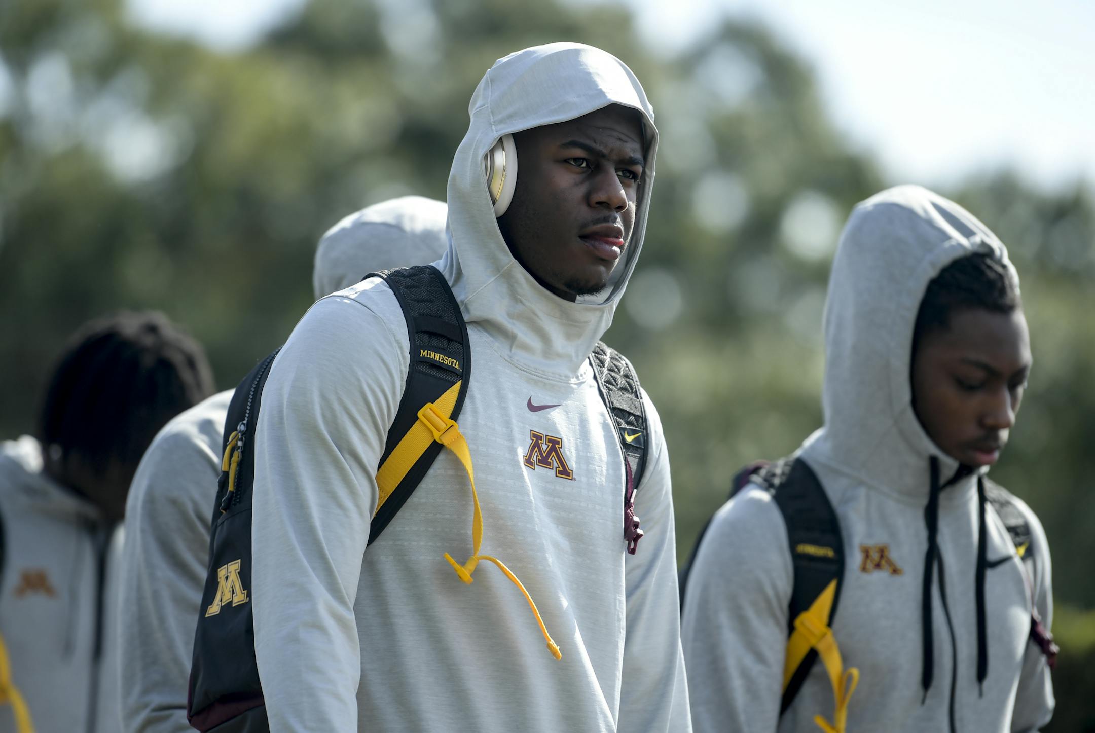 Minnesota Gophers wide receiver Tyler Johnson (6) walked toward the locker room before practice Sunday. ] Aaron Lavinsky • aaron.lavinsky@startribune.com The Minnesota Gophers football team practiced Sunday, Dec. 29, 2019 at Jesuit High School in Tampa, Fla.