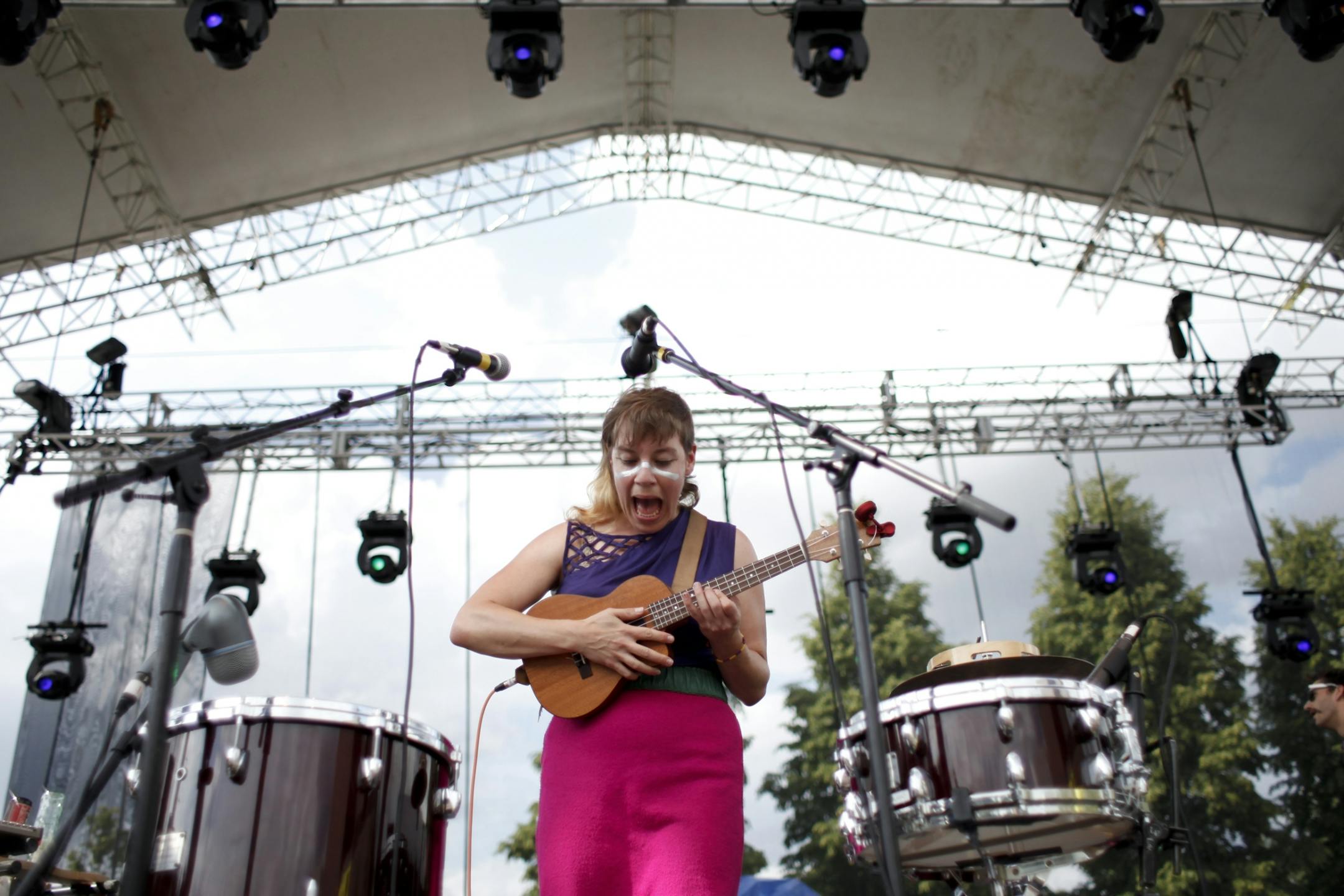 Lead singer of Tune-yards Merrill Garbus sets the tone of the 2012 Rock the Garden concert as the second performance of the evening in Minneapolis, Minn. on Saturday, June 16, 2012.