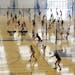 Members of the Hopkins high volley ball team worked on drills during the first day of Hopkins High volley ball practice , Monday Aug 12 ,2013 in Hopki