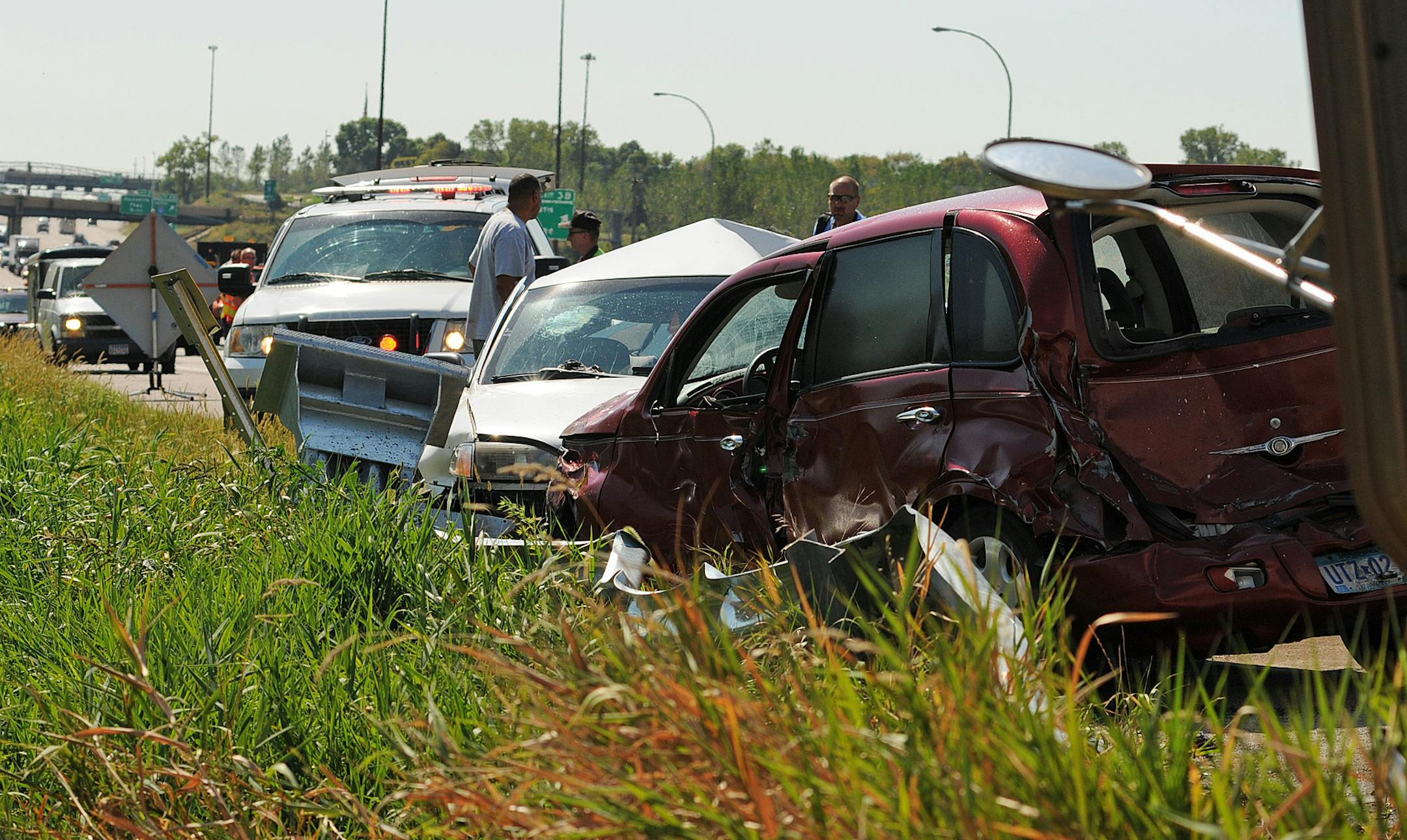 A three-vehicle crash on a major south metro interstate late Wednesday morning created a serious traffic backup on Interstate 35W near Cliff Road in Burnsville.