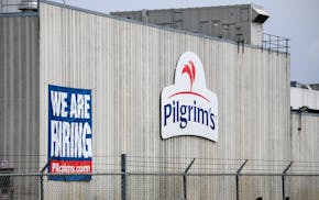This April 2020 file photo shows the Pilgrim’s Pride plant in Cold Spring, Minn.