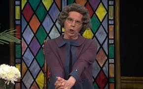 Dana Carvey's Church Lady got her wardrobe from former "Saturday Night Live" costume designer Pam Peterson.