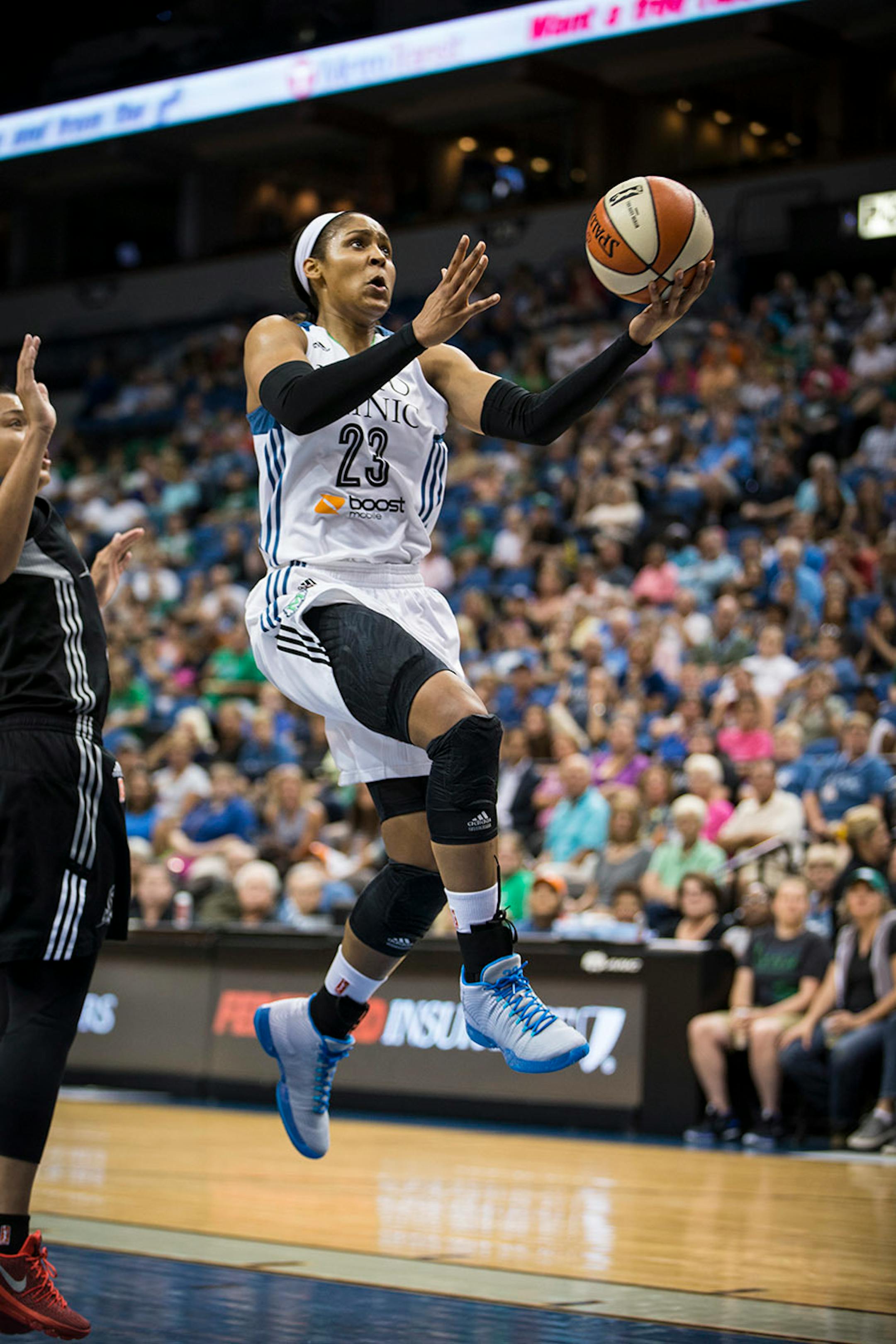 Lynx Maya Moore went for a shot in the second half. She score 24 points in the second half.