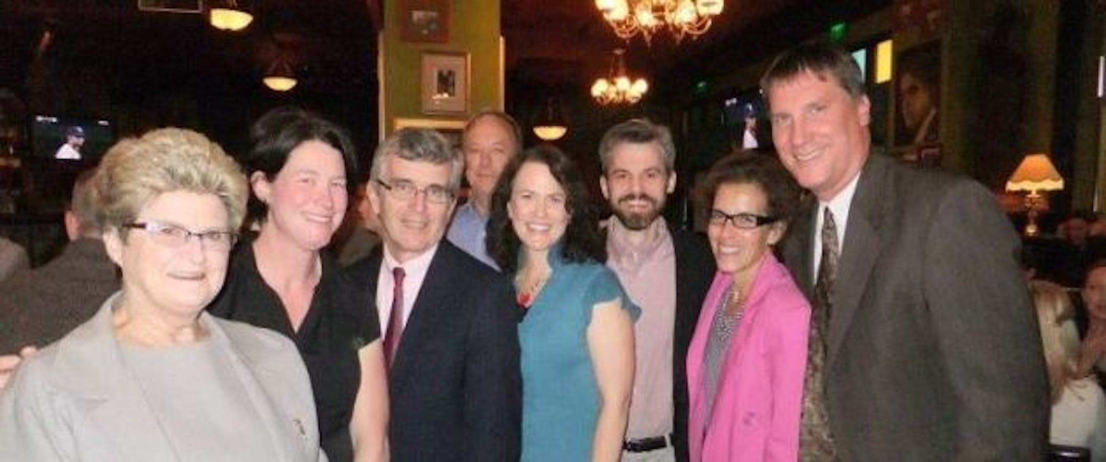 Celebrating the pension merger at Kieran's Irish Pub on Thursday were City Council President Barbara Johnson, Council Member Elizabeth Glidden, city lobbyist Gene Ranieri, Council Member Betsy Hodges, mayoral aide Peter Wagenius, and City Attorney Susan Segal