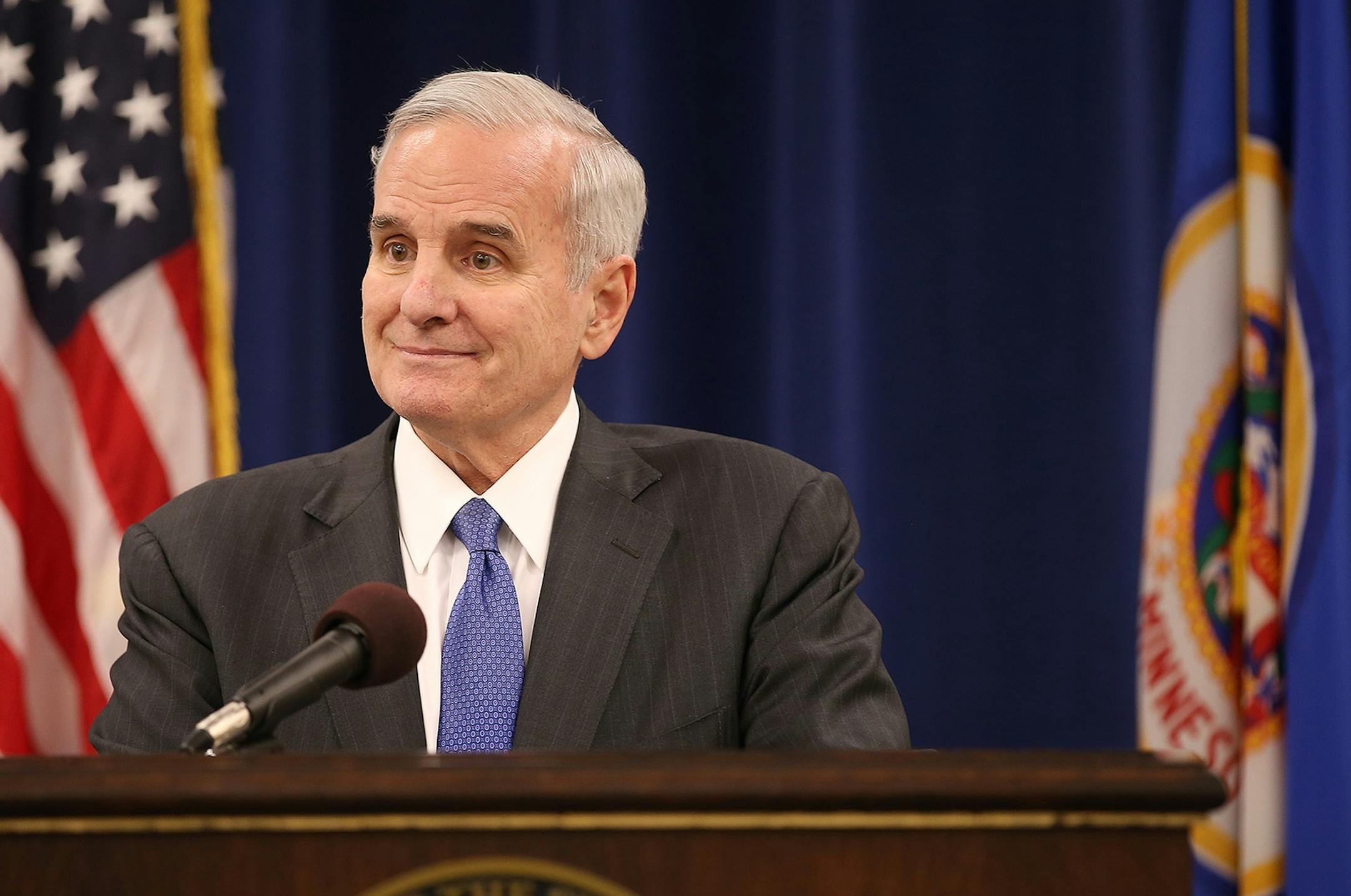 Minnesota Governor Mark Dayton gave his reaction to the November state budget forecast during a press conference at the Veteran's Building, Thursday, December 4, 2014 in St. Paul, MN.