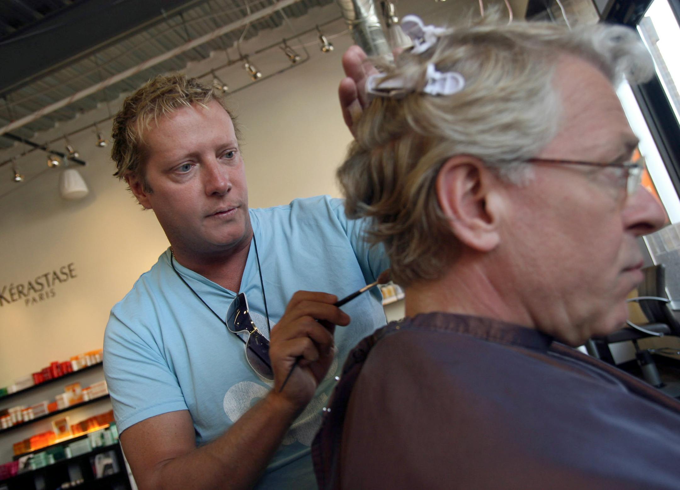 Jon Charles applied subtle coloring to selectively reduce the gray for Ross Fefercorn at Charles' Uptown salon.