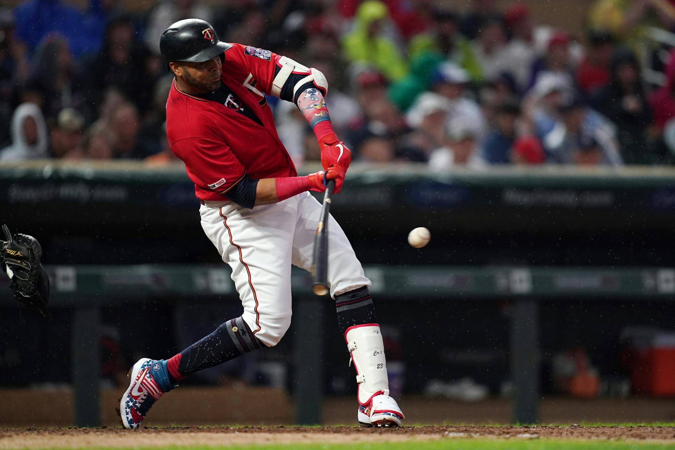Minnesota Twins designated hitter Nelson Cruz (23) hit a double in the second inning.