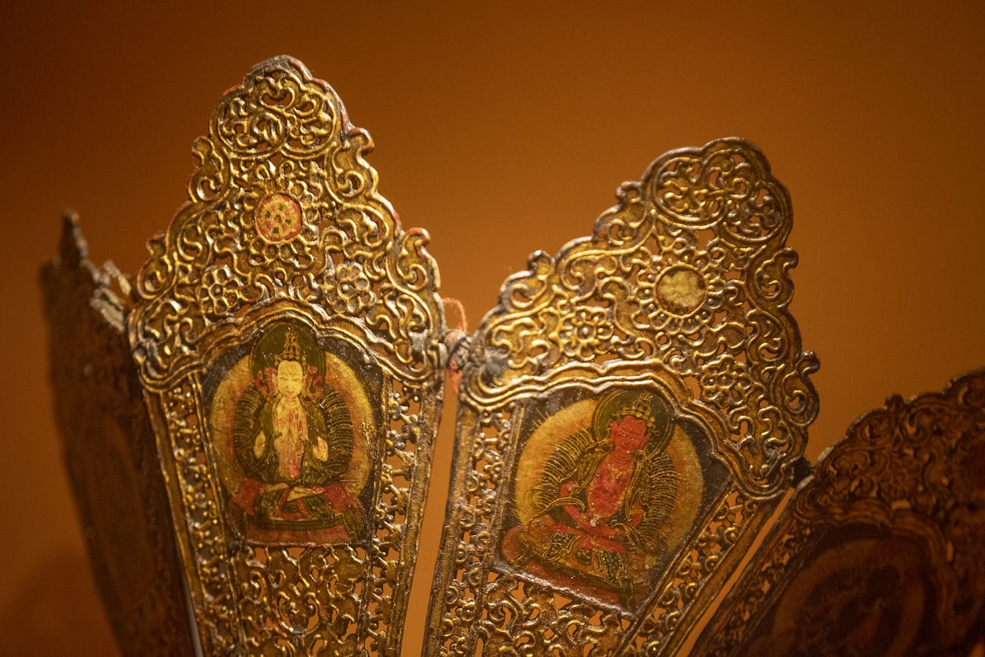 Close-up of an 18th century ritual crown from China or Tibet, typically worn by a Buddhist priest or monk. This object appears along around 100 others at the reopening of the South Asian, Southeast Asian and Himalayan galleries at Mia. ELIZABETH FLORES • liz.flores@startribune.com