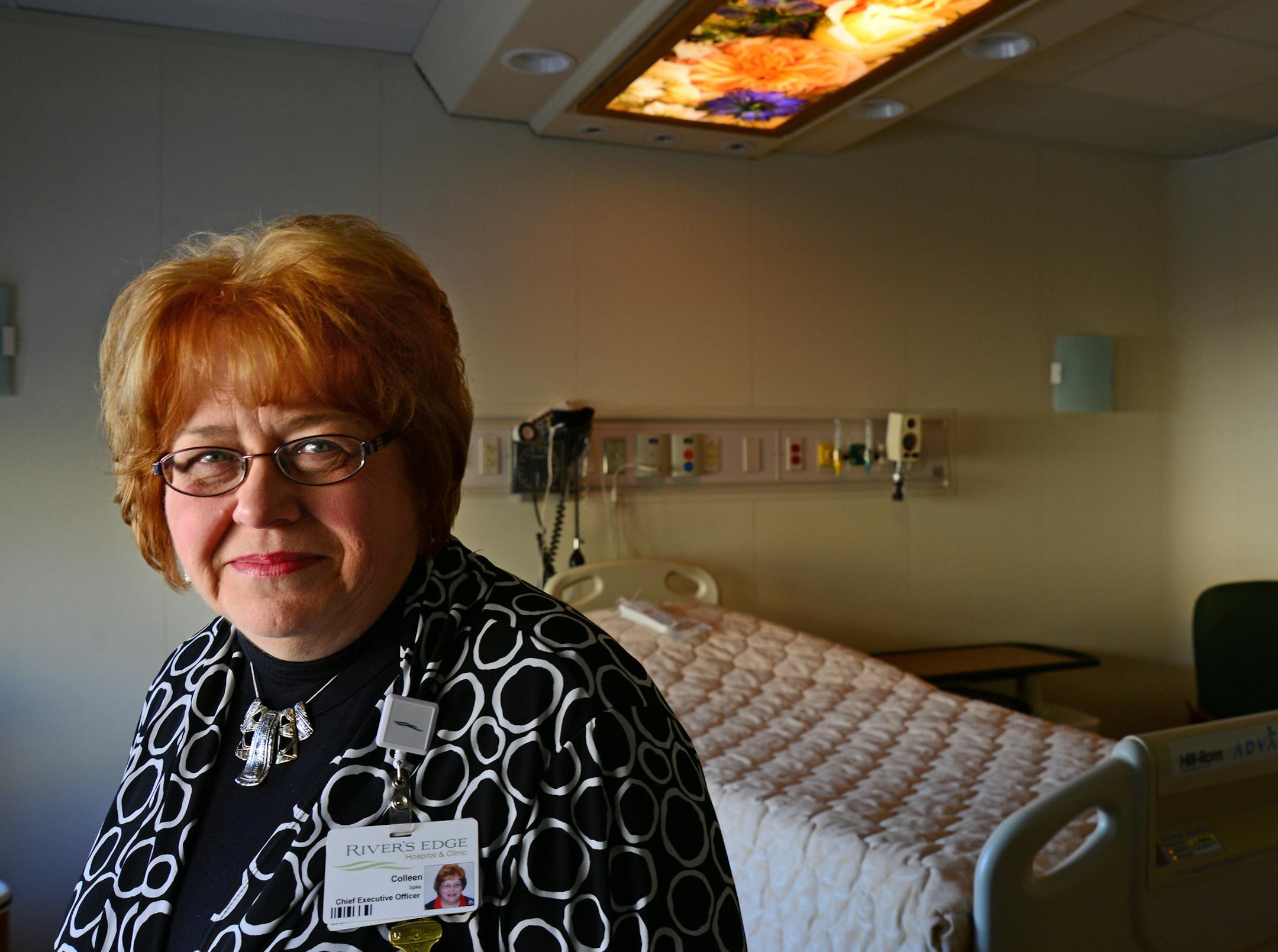 CEO Colleen Spike of small independent River's Edge hospital is in a, David and Goliath battle against the Mayo Clinic. St. Peter hospital has accused the Mayo Clinic of predatory practices, going so far as to file a compliant with the Minnesota Attorney General. Mayo has a clinic literally attached to River Edge, and has tried several times to buy the hospital, as it has done throughout the southeast. The Hospital rooms are well equipped with a lot of comfort features. ]Richard.Sennott@startrib