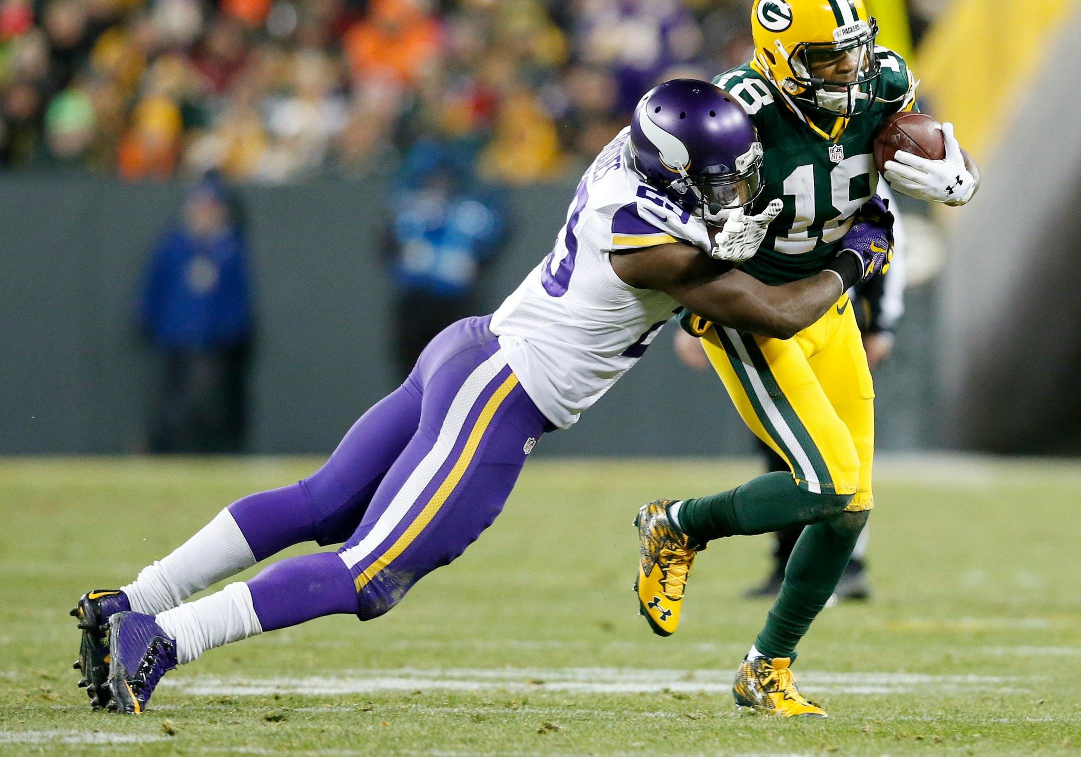Cornerback Xavier Rhodes, left, returned to practice after being held out prior of the Aug. 28 preseason game against San Diego because of a hamstring injury.