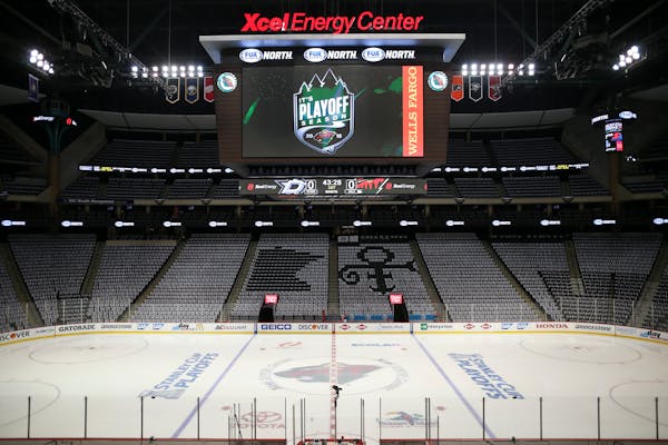 Xcel Energy Center, seen here with a tribute to Prince prior to a Wild playoff game in 2016.
