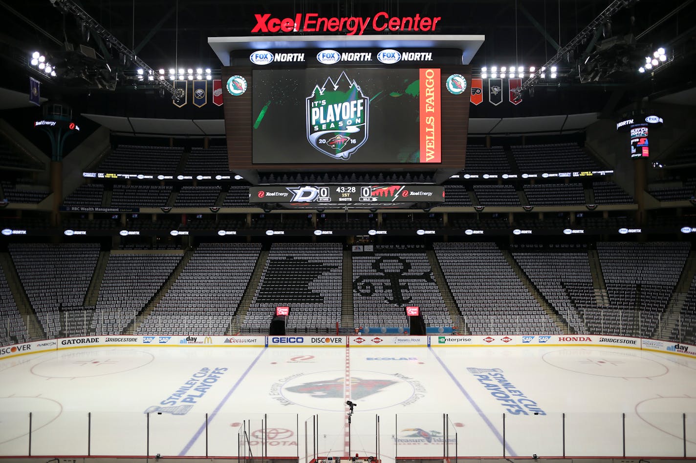 Xcel Energy Center, seen here with a tribute to Prince prior to a Wild playoff game in 2016.