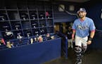 Tampa Bay Rays catcher Anthony Bemboom walks into the dugout before the start a baseball game against the New York Yankees Sunday, May 12, 2019, in St